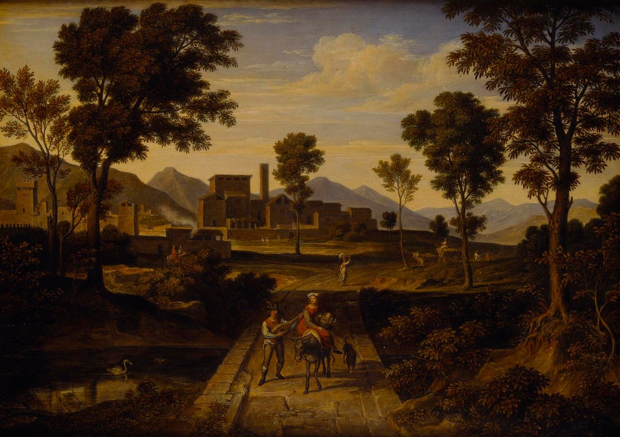 Paisagem em Terni com uma ponte sobre o rio de Joseph Anton Koch