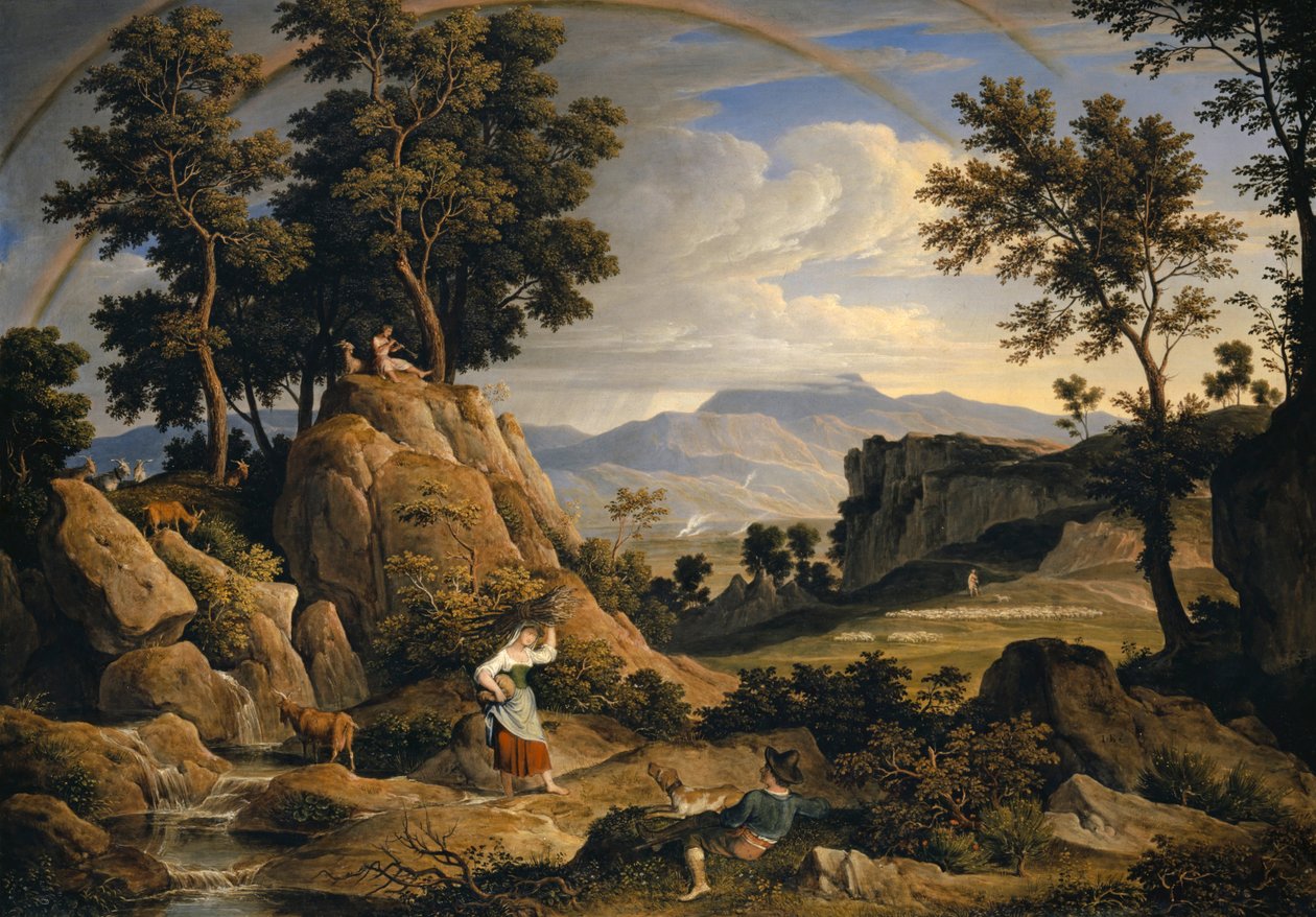 Paisagem perto de Olevano com arco-íris, 1823-24 de Joseph Anton Koch