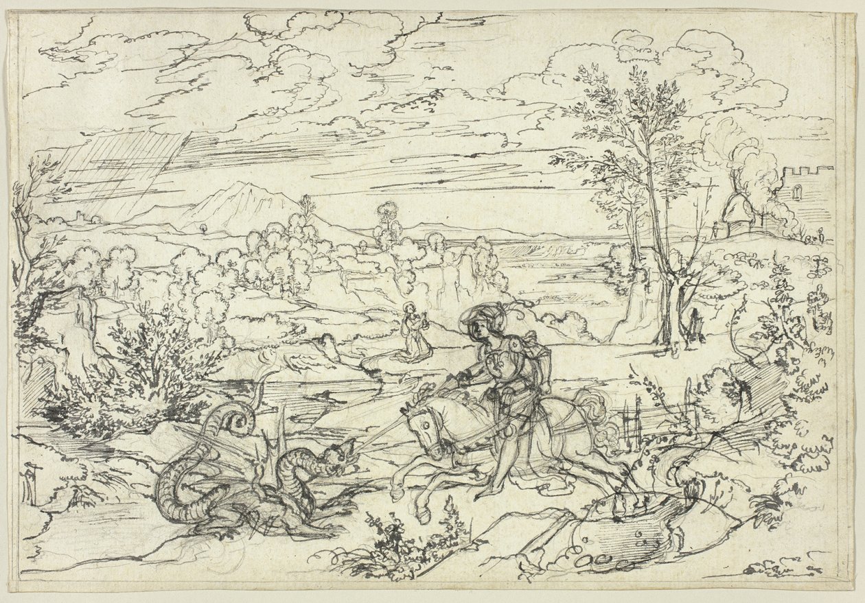 Paisagem com São Jorge e o Dragão e o Monte Soratte de Joseph Anton Koch
