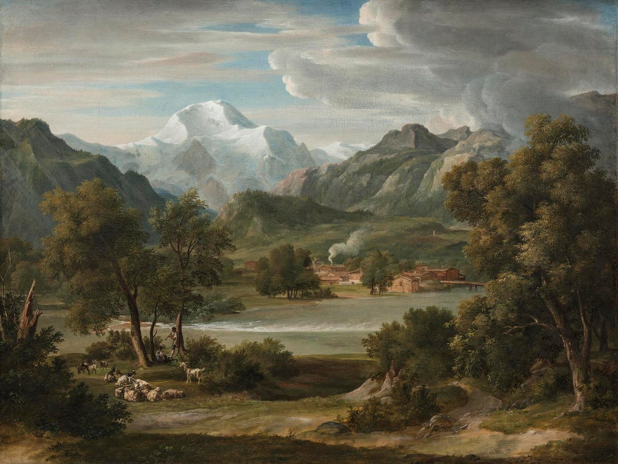 Vale de Lauterbrunnen perto de Unterseen com o monte Jungfrau de Joseph Anton Koch