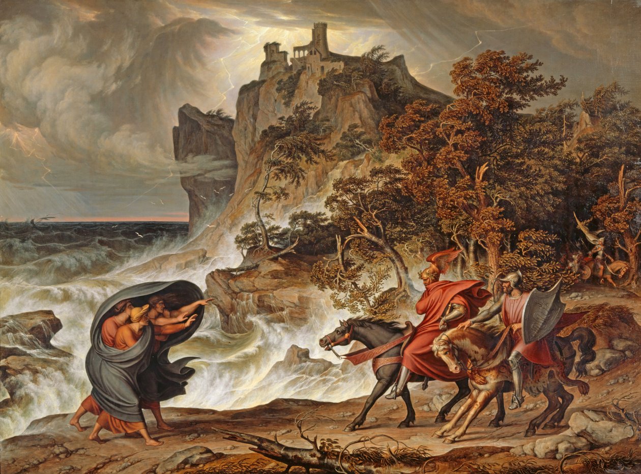 Macbeth e as bruxas, 1829-30 de Joseph Anton Koch