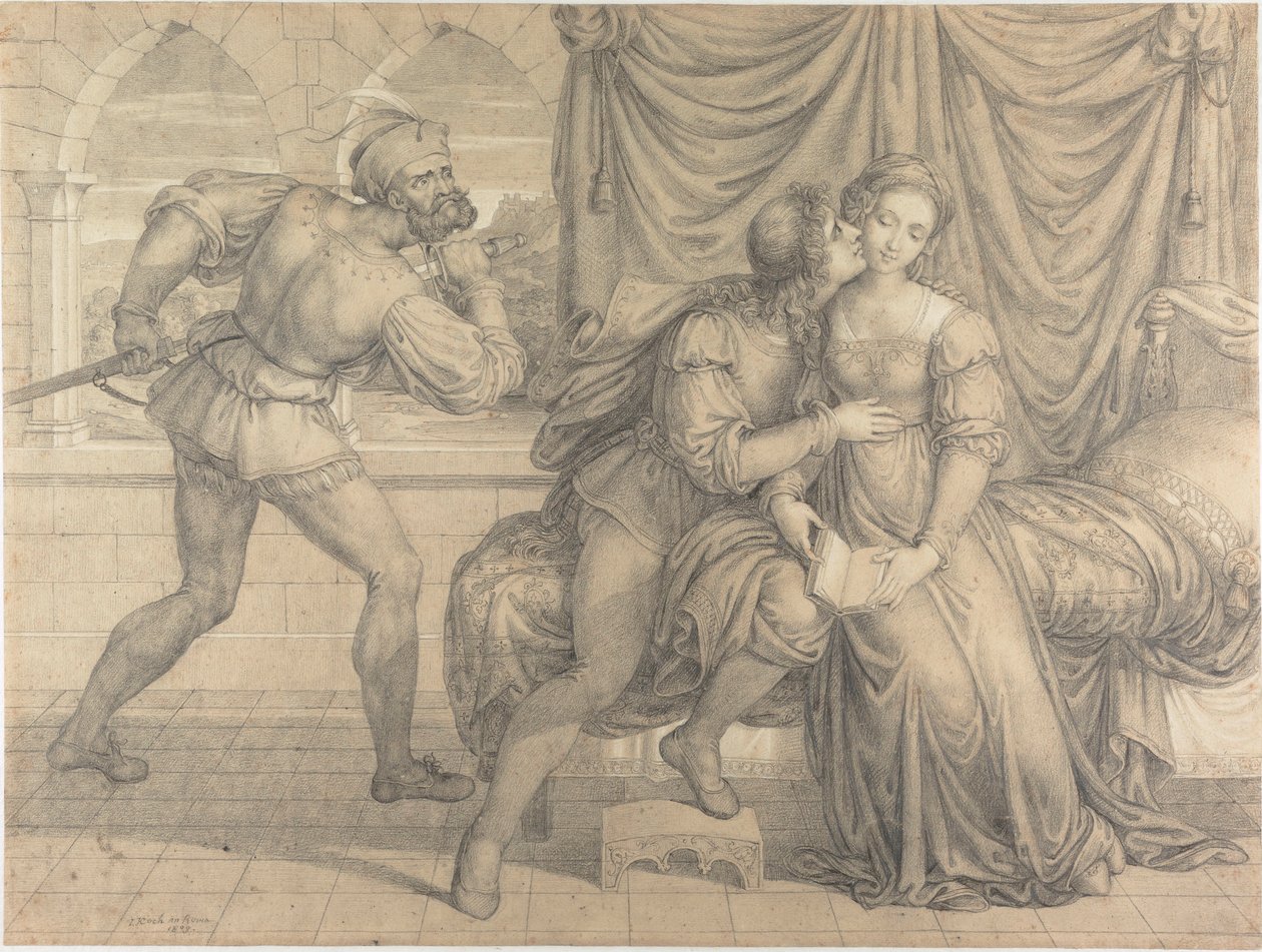 Paolo e Francesca, surpreendidos por Gianciotto Malatesta, 1809. de Joseph Anton Koch