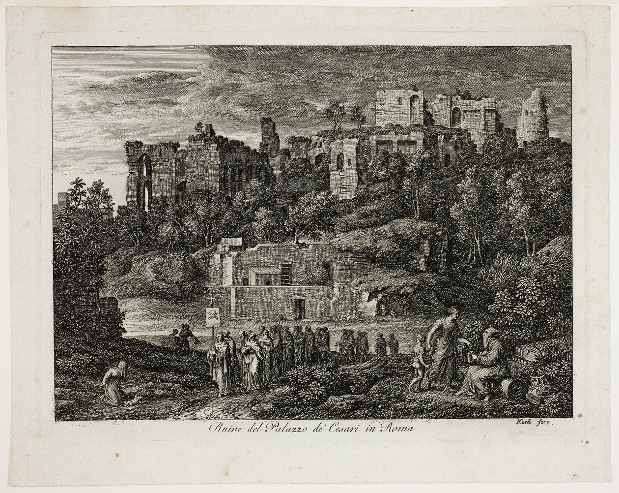 Ruínas do Palácio dos Césares em Roma, placa oito de Die Römische Ansichten de Joseph Anton Koch