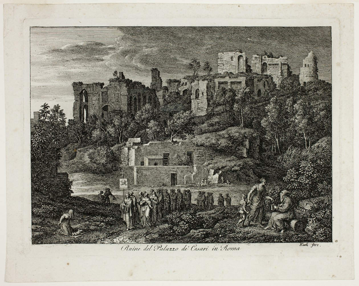 Ruínas do Palácio dos Césares em Roma, placa oito de Die Römische Ansichten de Joseph Anton Koch