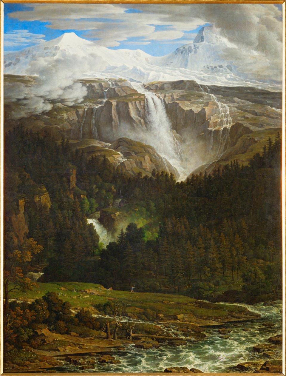 Cascata de Schmadribach no vale de Lauterbrunn, Berner Oberland, Suíça ... (óleo sobre tela) de Joseph Anton Koch