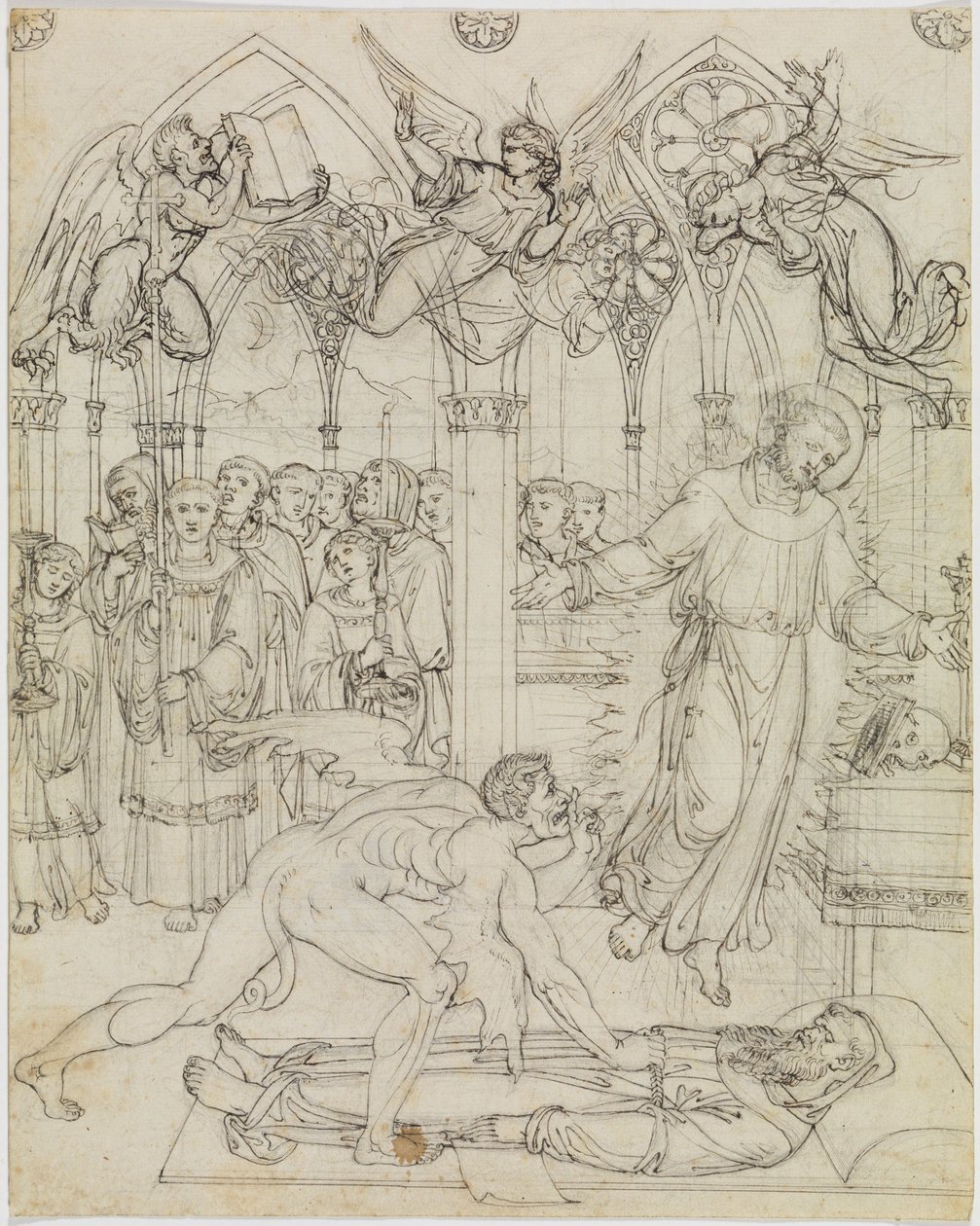 A disputa de São Francisco com Satanás pela alma do monge Guido da Montefeltro (Dante, Inferno, Canto 27, V 112) de Joseph Anton Koch
