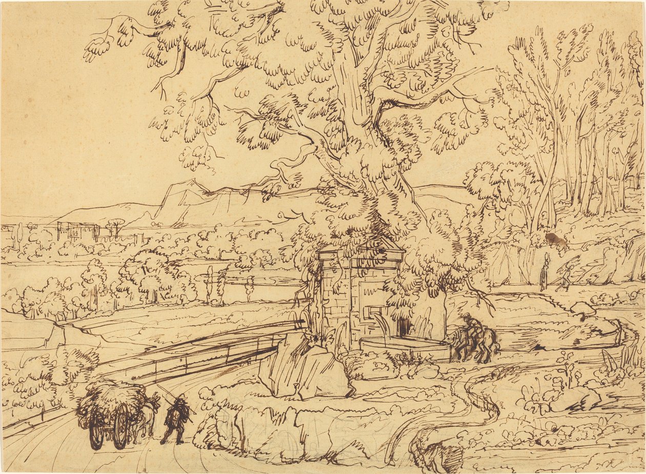 A Campagna Romana com uma fonte antiga de Joseph Anton Koch