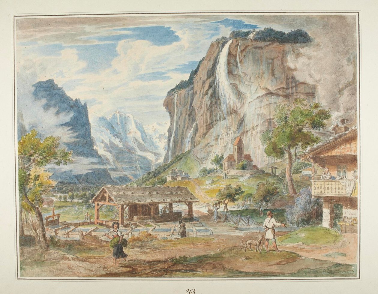 As cascatas de Staubbach e a montanha Jungfrau no vale de Lauterbrunnen, na Suíça de Joseph Anton Koch