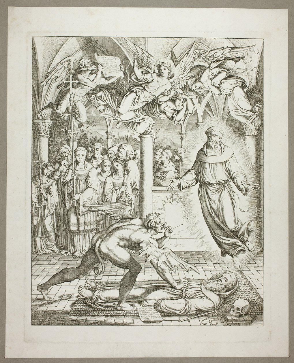 A luta entre o demónio e S. Francisco de Assis pela alma de Guido da Montefeltro, terceira parte de Darstellungen aus Dante