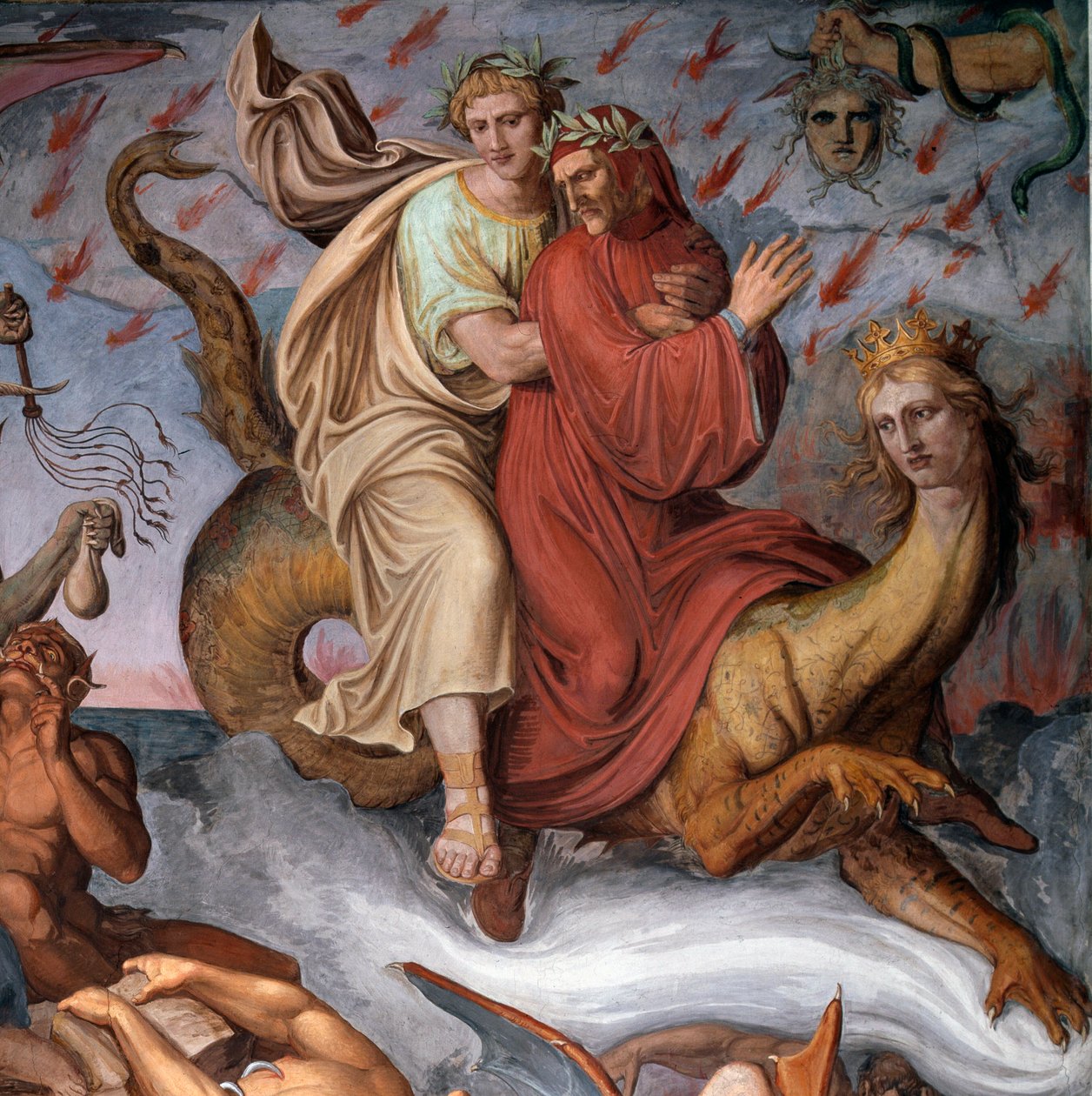 O inferno da Divina Comédia de Dante - Detalhe - Fresco de Joseph Anton Koch
