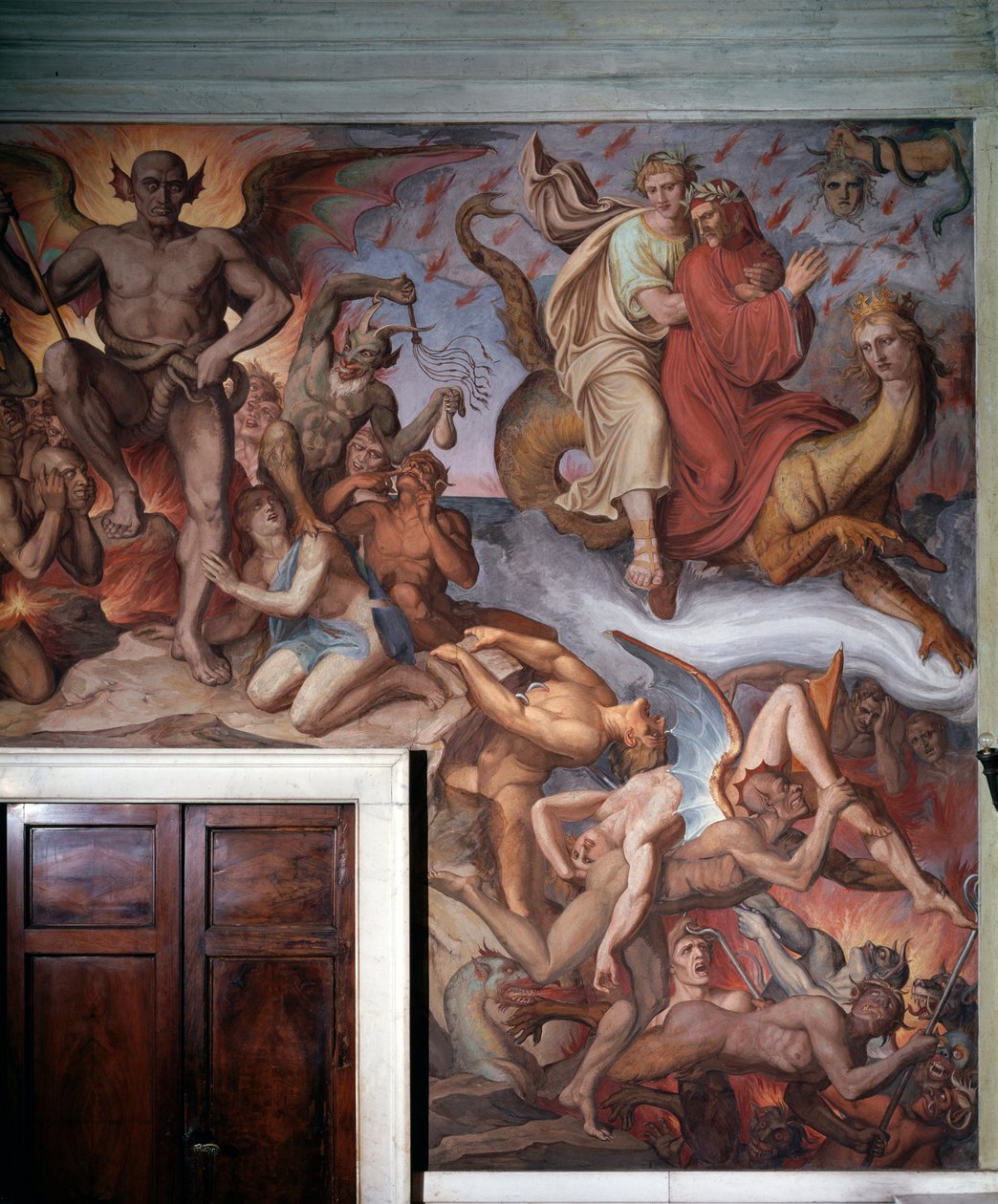 O inferno da Divina Comédia de Dante - Detalhe - Fresco de Joseph Anton Koch