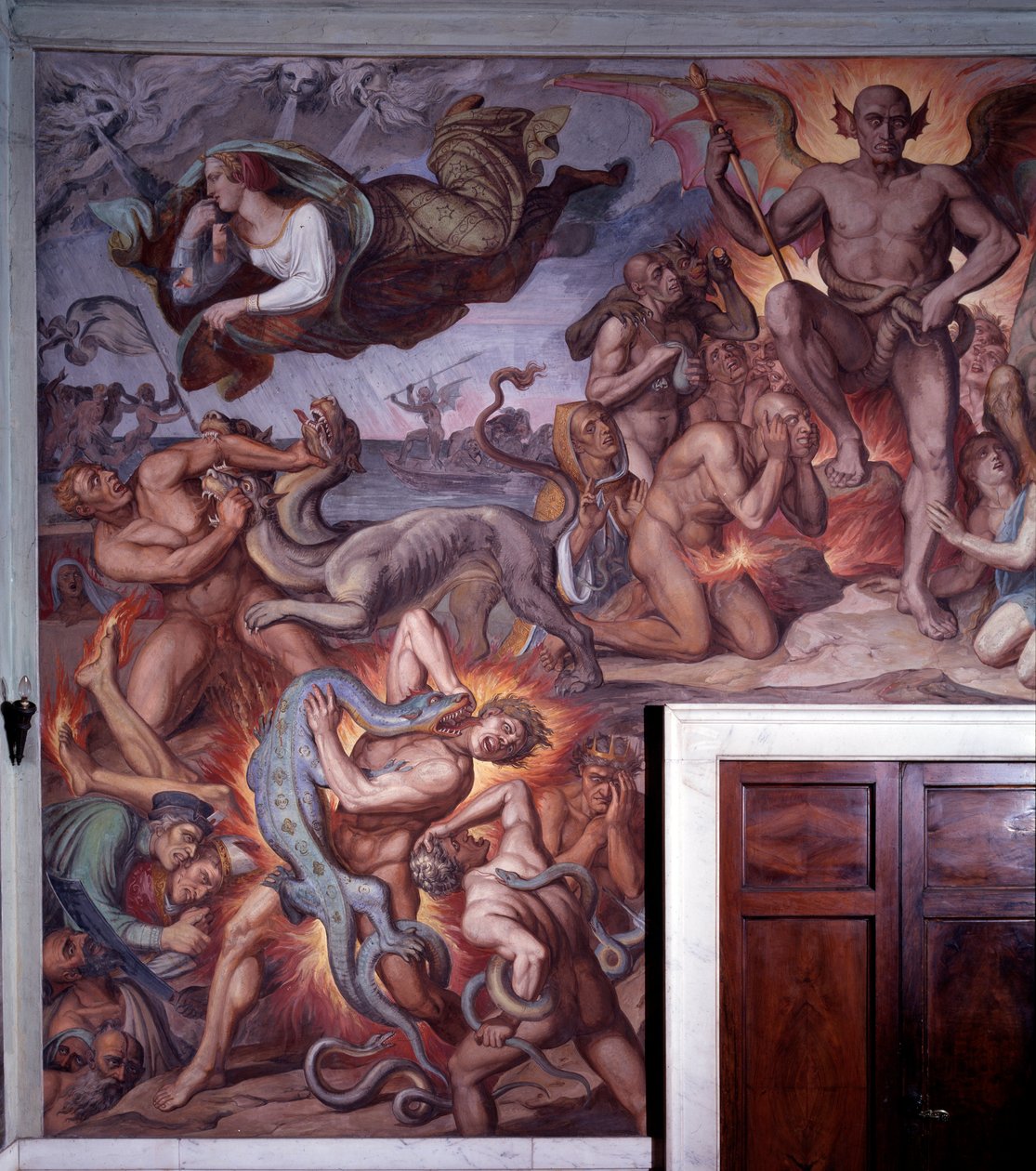 O inferno da Divina Comédia de Dante - Detalhe - Fresco de Joseph Anton Koch