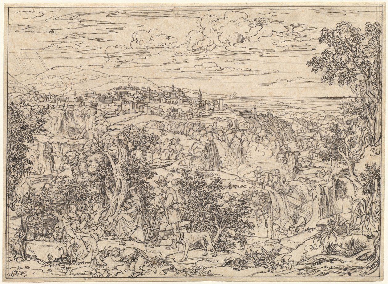 Tivoli e as Cachoeiras com Famílias de Pastores de Joseph Anton Koch