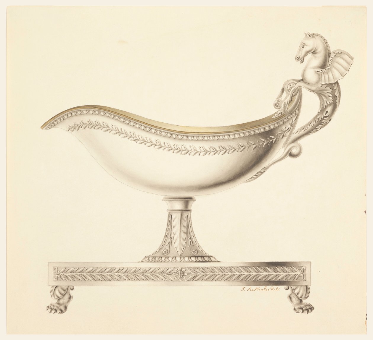 Desenho, Elevação de um Barco de Molhos, 1790-1825 de Joseph Anton Seethaler Ii