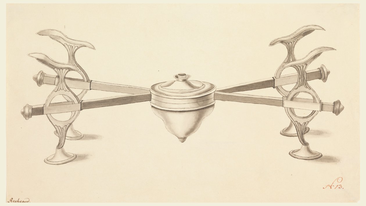 Design para um suporte de prato com braços extensíveis e uma pequena lâmpada de espírito de Joseph Anton Seethaler Ii