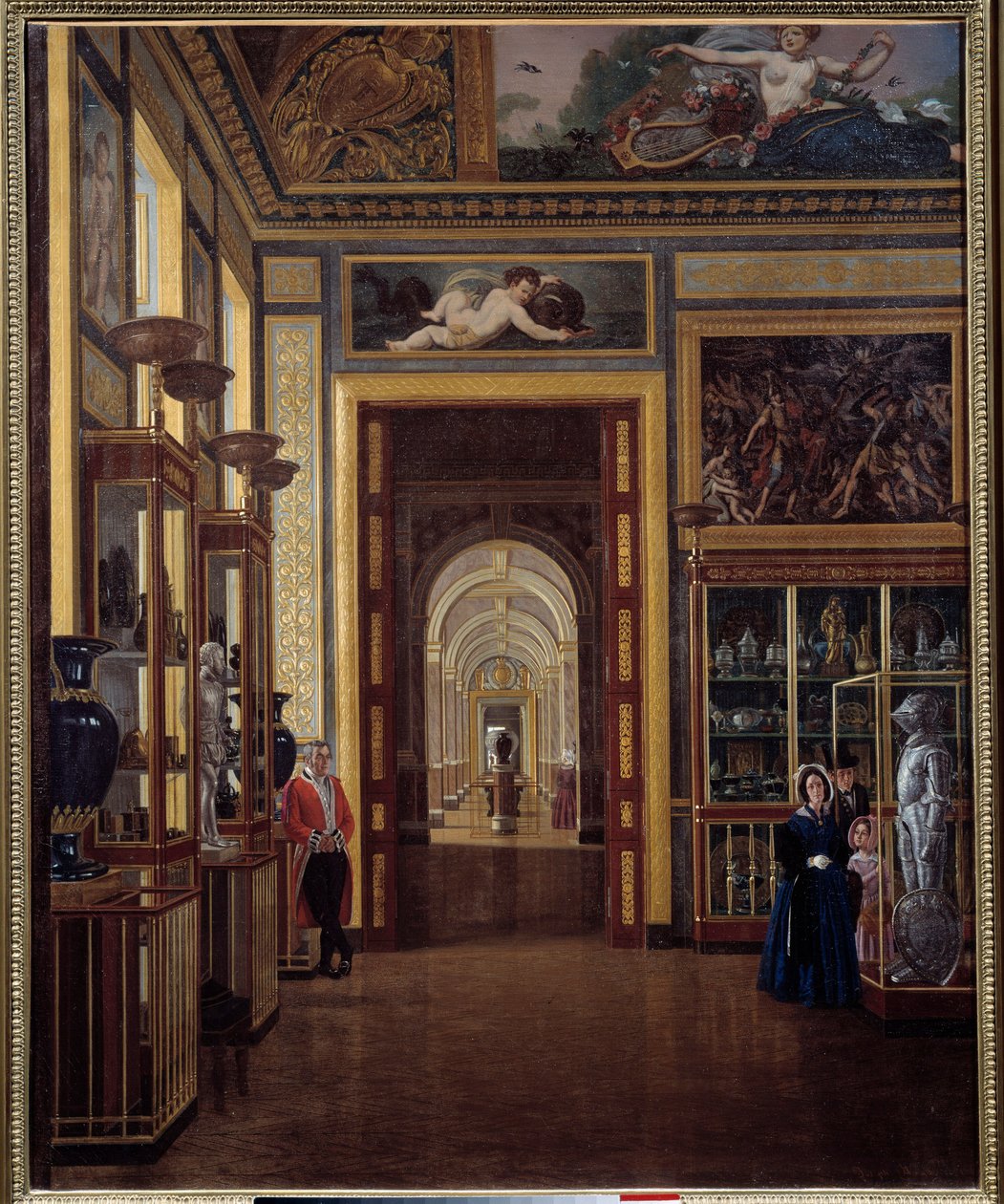 A joalheria do Louvre e a enfileirada das salas Carlos X. Pintura de Joseph Auguste (século XIX) de Joseph Auguste