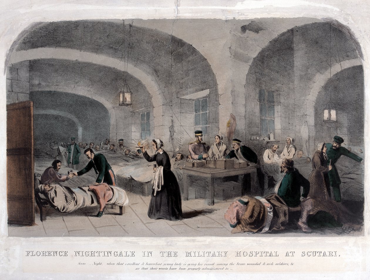 Florence Nightingale (1820-1910) no Hospital Militar de Scutari durante a Guerra da Crimeia, 1856 de Joseph Austin Benwell