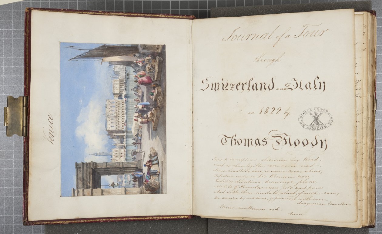 Veneza, colada na página de rosto do Thomas Moodys Journal de uma turnê pela Suíça e Itália, 1822 (wc on paper) de Joseph Axe Sleap