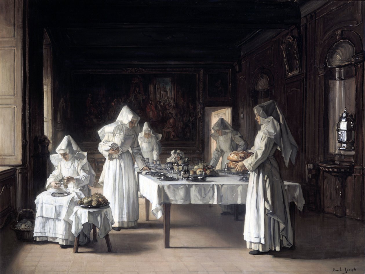 Hora do almoço no Hospice at Beaune (óleo sobre tela) de Joseph Bail