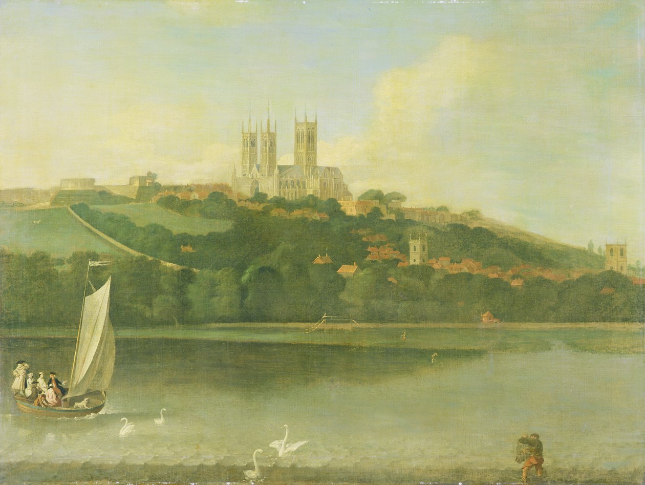 Uma vista da catedral e da cidade de Lincoln do rio, c.1760 de Joseph Baker