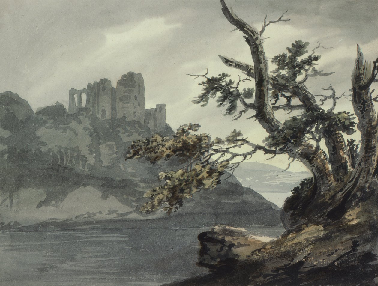 Castelo arruinado perto de um rio de Joseph Barber