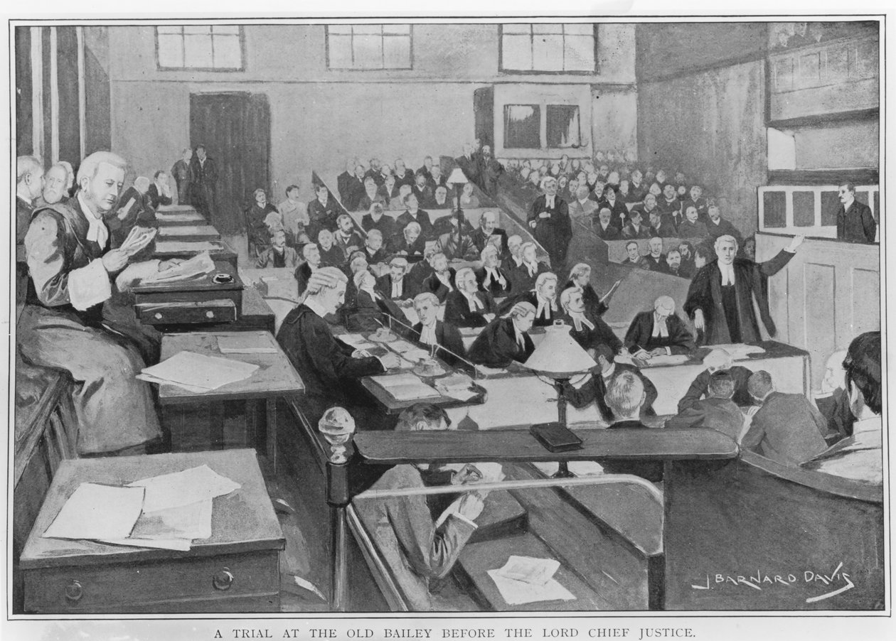Um julgamento no Old Bailey antes do Lord Chief Justice (wc no papel) de Joseph Barnard Davis