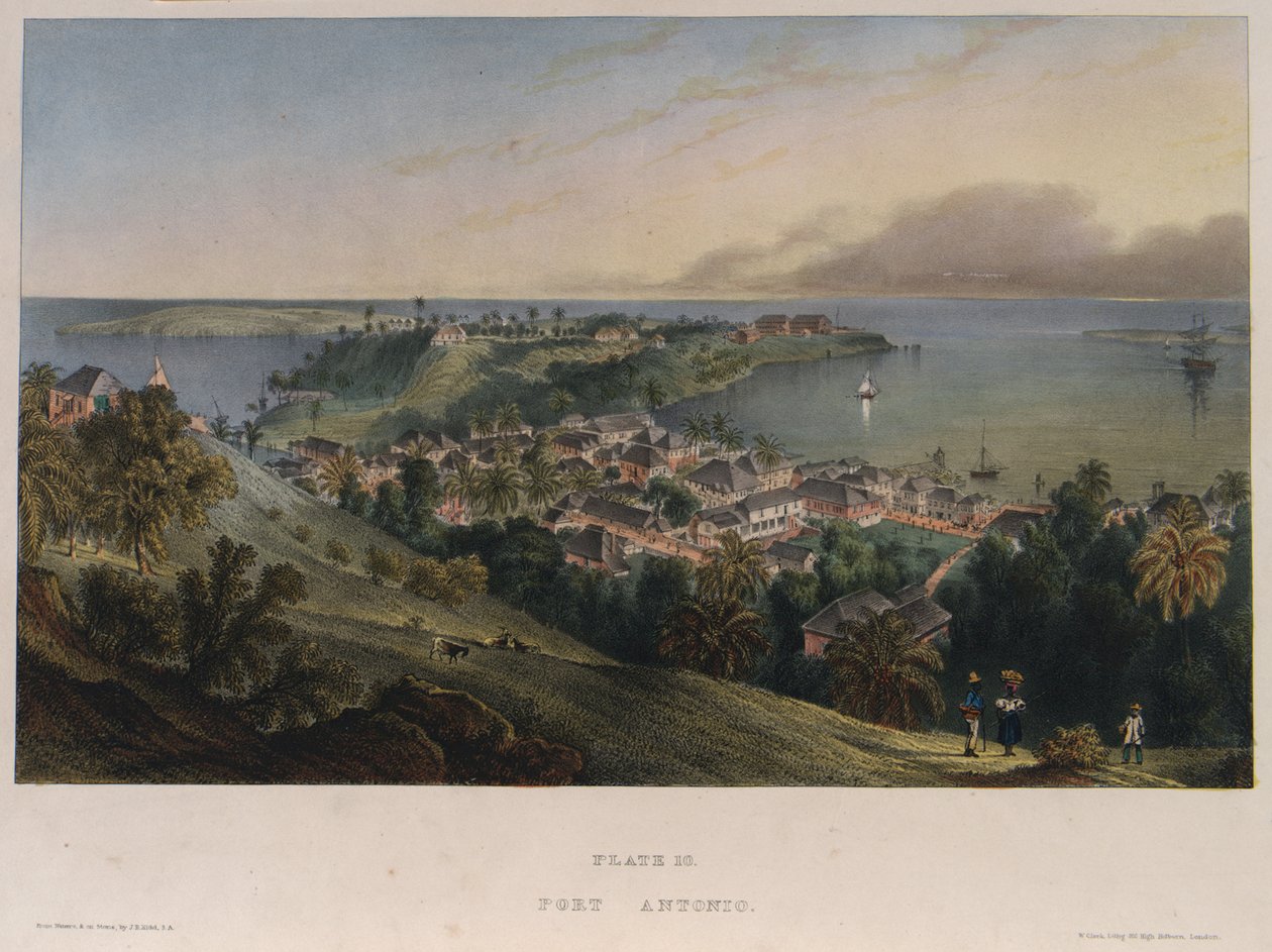 Porto António, Jamaica. Litografia (42x57,2 cm) de Joseph Bartholomew Kidd (1808-1889) de Joseph Bartholomew Kidd