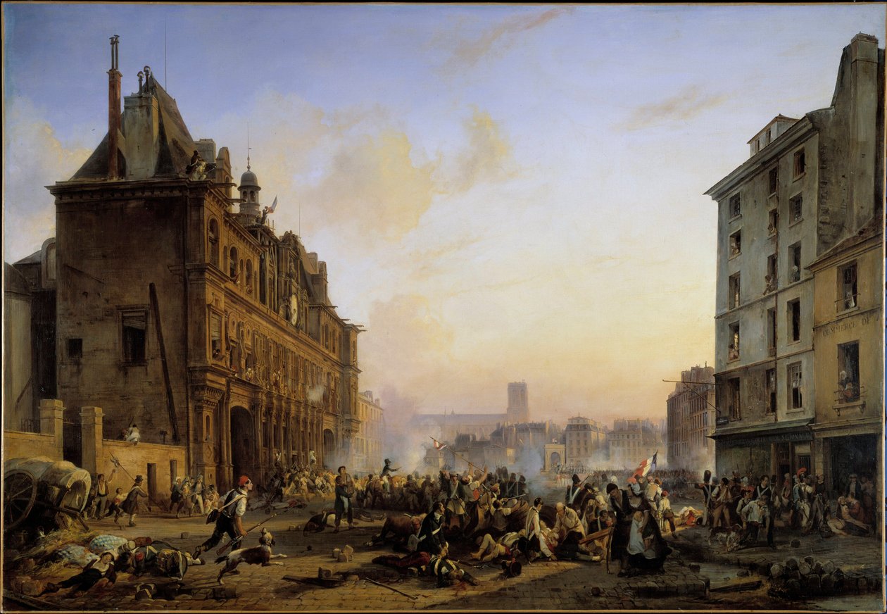 Les Trois Glorieuses (27, 28 e 29 de Julho): "Ataque da Câmara Municipal de Paris em 28/07/1830" Pintura de Joseph Beaume (1796-1885) 1831 Sol. 1,45x2,1 m de Joseph Beaume
