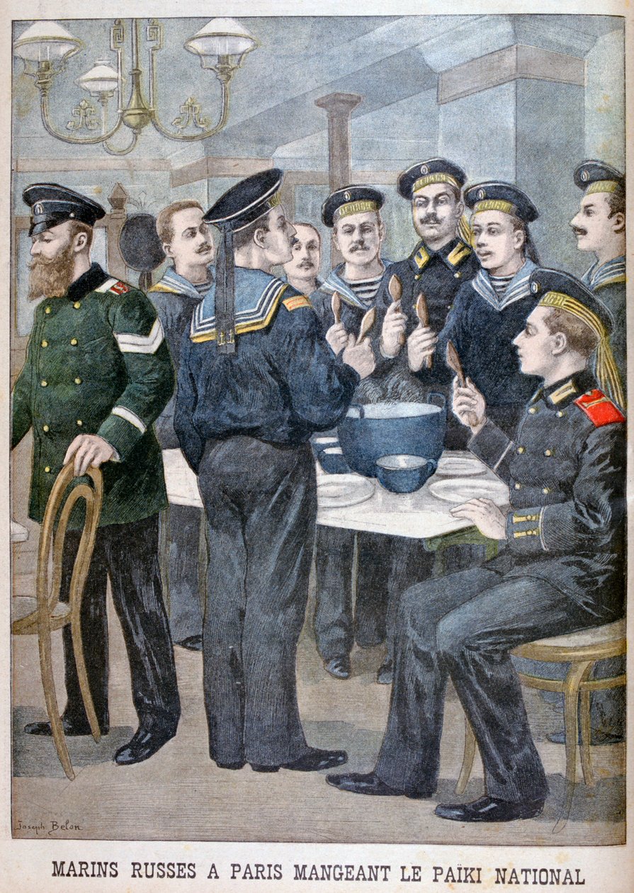Marines russos comendo paiki em Paris, 1900 de Joseph Belon