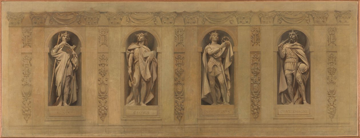 Esboço da igreja de Saint-Paul-Saint-Louis: Robert le Pieux. Clóvis. São Luís. Carlos Magno, entre 1873 e 1875 (óleo sobre tela) de Joseph Blanc