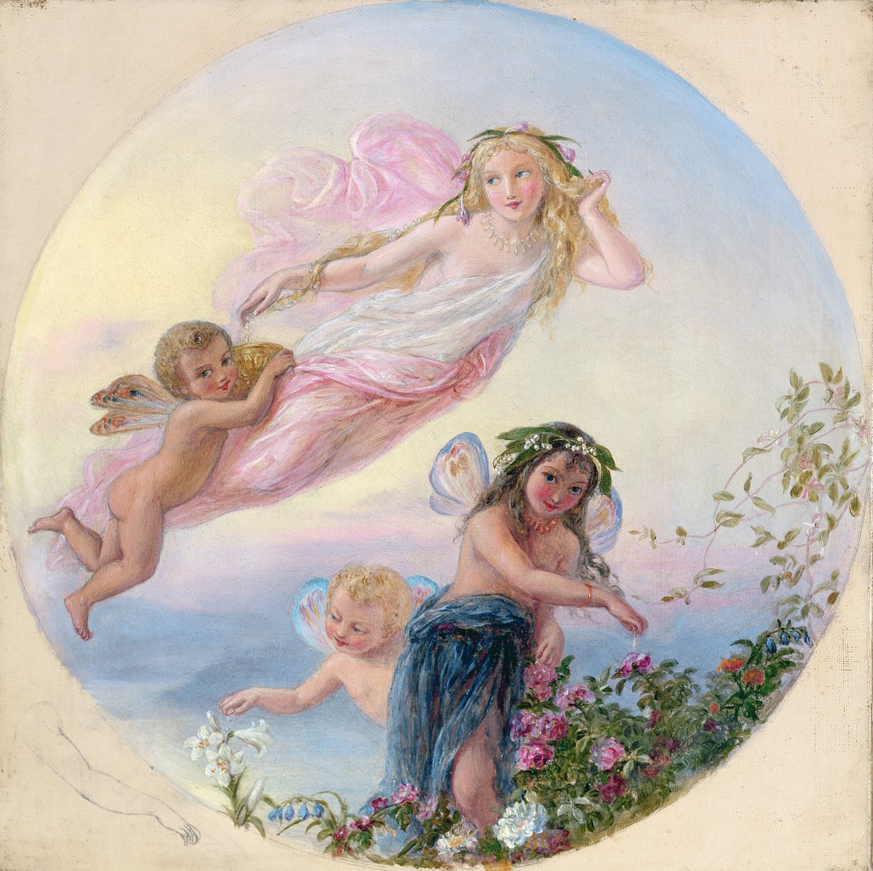 Um Sylph e seus assistentes de fadas, protegendo o orvalho do amanhecer de Joseph Bouvier