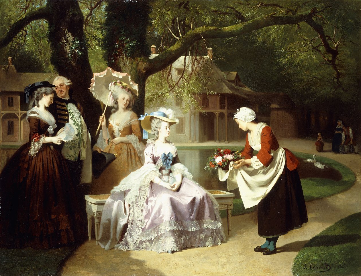 Maria Antonieta e Luís XVI no Jardim das Tulherias com Madame Lambale, 1857 de Joseph Caraud