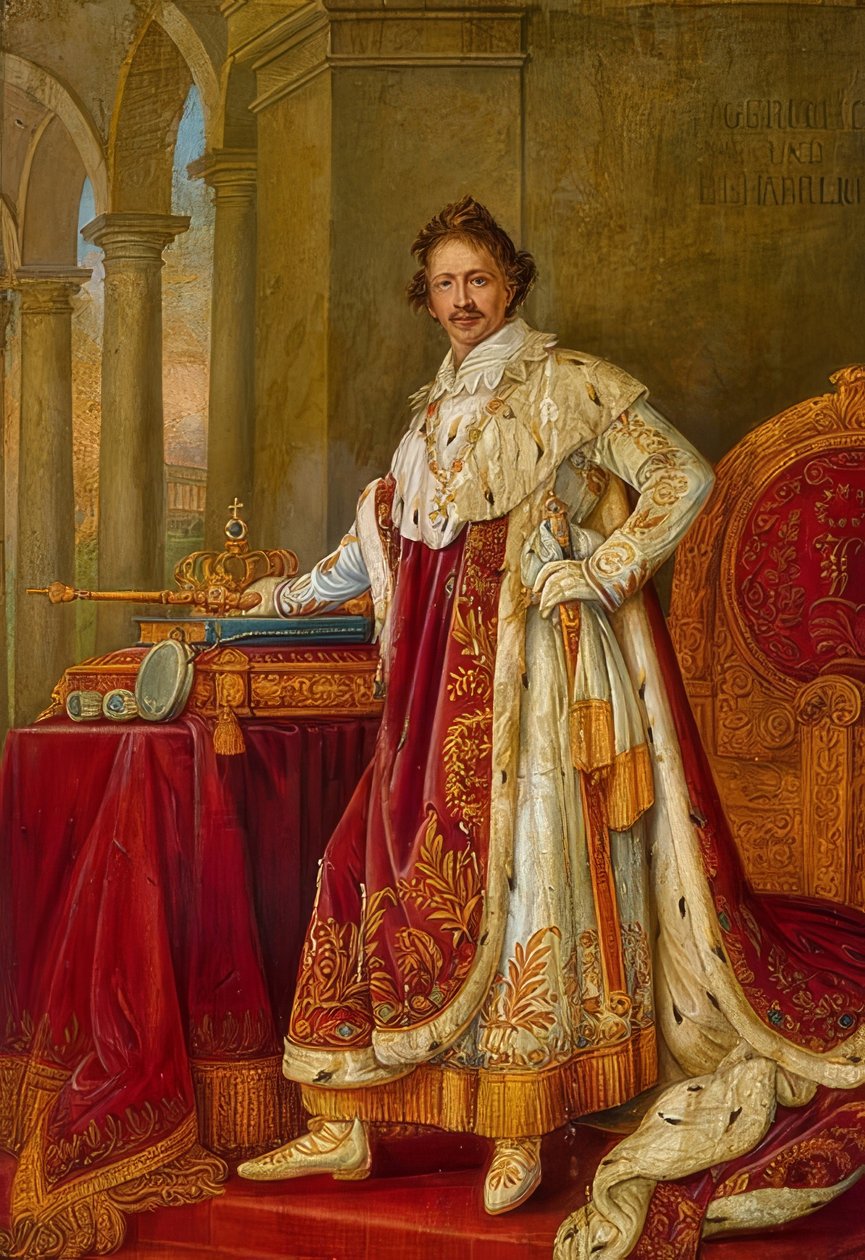 Rei Ludwig I da Baviera nos regalia da coroação. (veja também o número da imagem 63815) de Joseph Carl Stieler