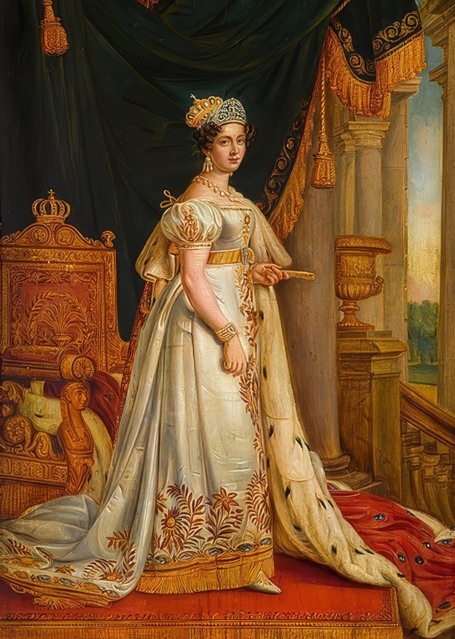 Rainha Teresa nas regalia da coroação. (veja também o número da foto 63816) de Joseph Carl Stieler