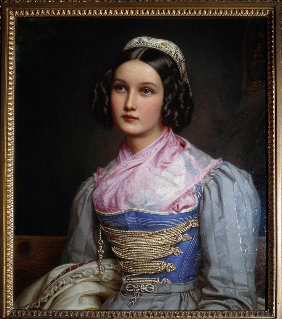 Retrato de Helene Sedlmayer A filha de um sapateiro de Munique, ela está vestida com um traje bávaro tradicional. Pintura de Joseph Karl Stieler (1781-1858) Munique do século XIX. Castelo de Nymphenburg de Joseph Carl Stieler