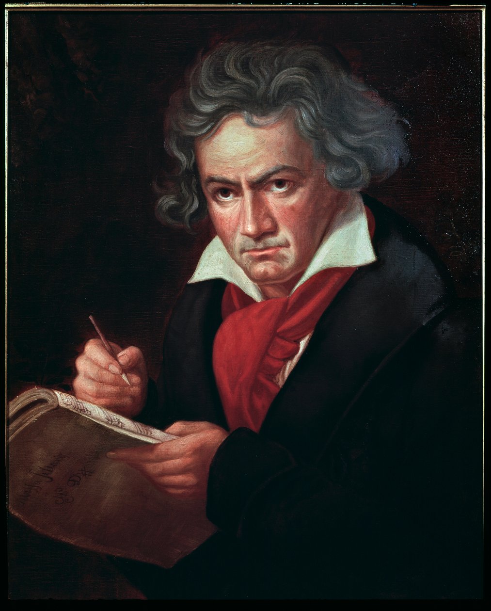 Retrato de Ludwig van Beethoven (1770-1827), músico alemão, compondo os Missa solemnis" (Ludwig van Beethoven (1770-1827) compositor alemão, compondo uma missa) Pintura de Karl Joseph Stieler (1781-1858) 1819-1820 Bonn, Casa de Beethoven de Joseph Carl Stieler