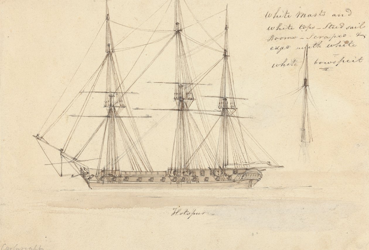 Vista Lateral do Corvette Único e Topo do Mastro Único, Hotspur de Joseph Cartwright