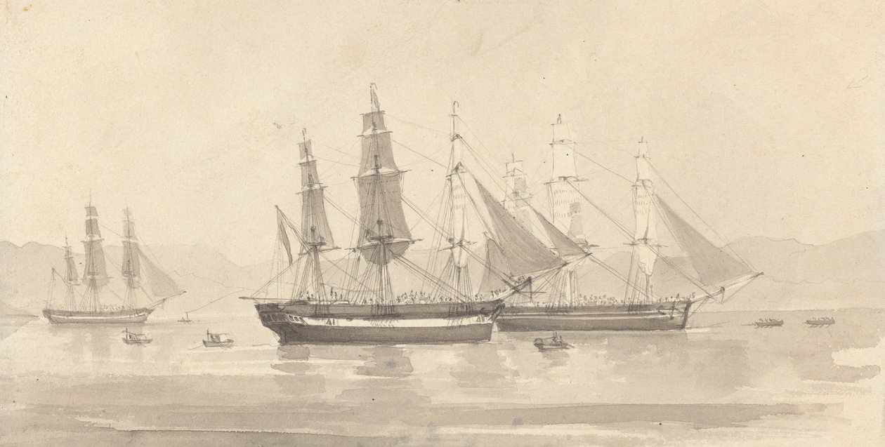 Três Navios com Rigging tipo Barque-like de Joseph Cartwright