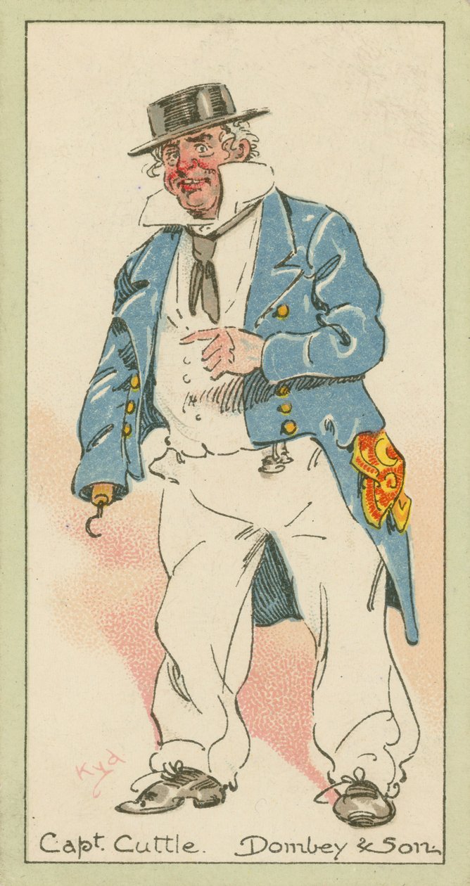 Capitão Cuttle, Dombey  Son (litografia a cores) de Joseph Clayton (1856-1937) (after) Clarke