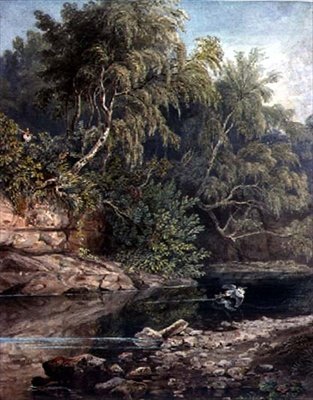 Cena da floresta, com uma garça assustada de Joseph Clayton Bentley
