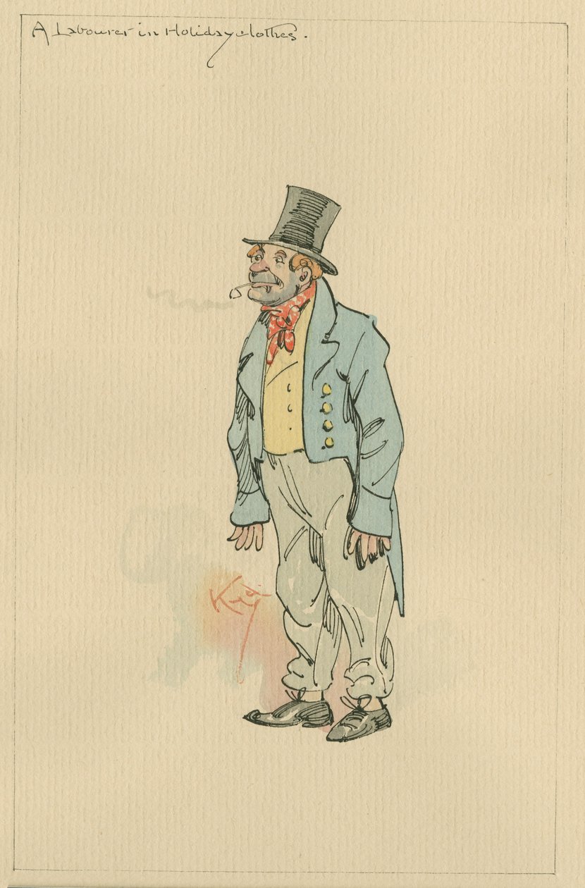 Um trabalhador em roupas de férias, c.1920s (caneta e tinta com wc no papel) de Joseph Clayton Clarke