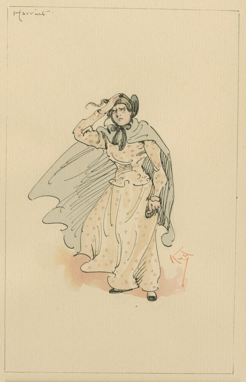 Senhorita Harriet Carker, c.1920s (caneta e tinta com wc no papel) de Joseph Clayton Clarke