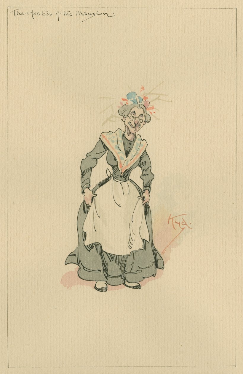 A anfitriã da mansão, c.1920s (caneta e tinta com wc no papel) de Joseph Clayton Clarke