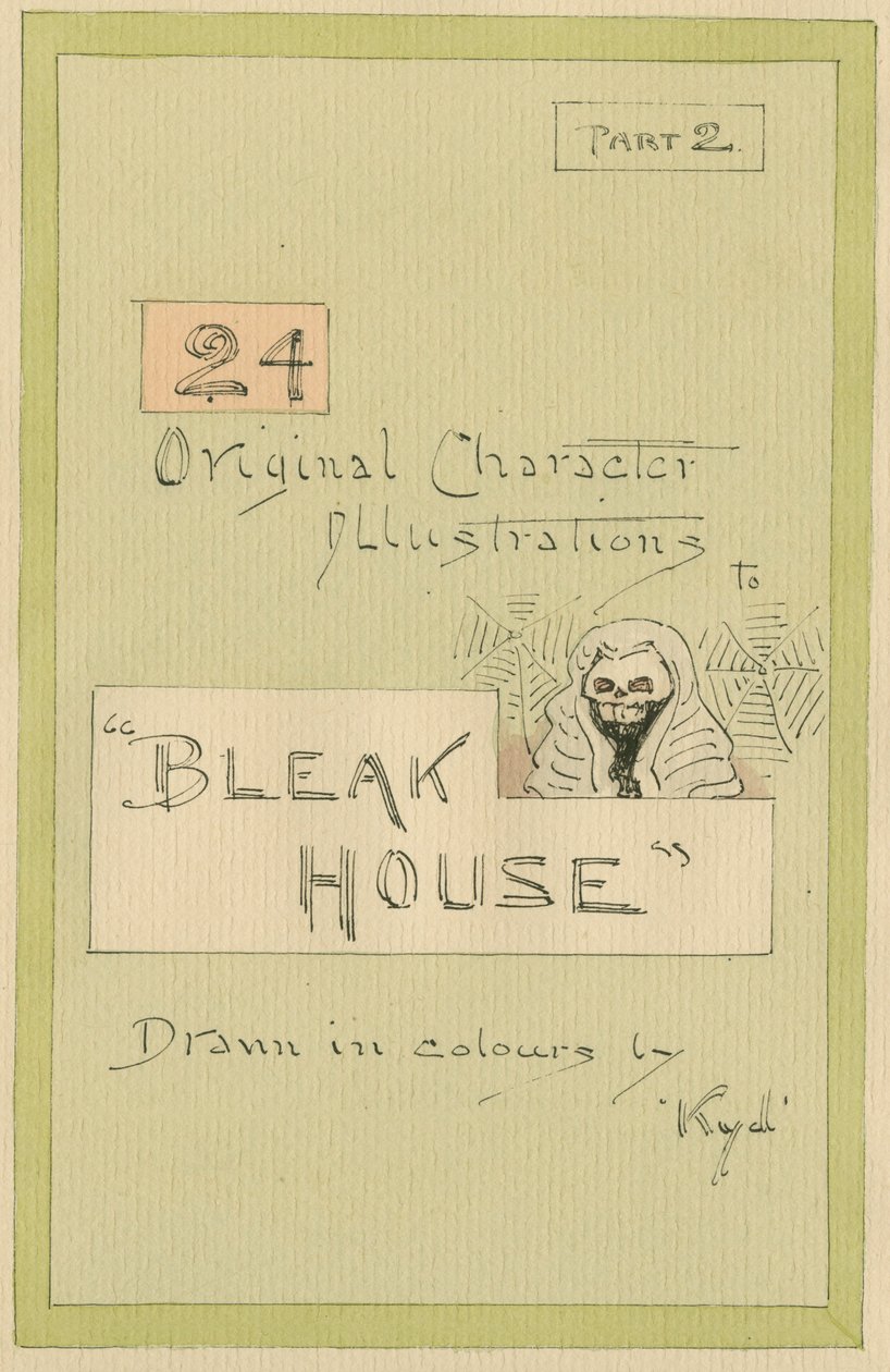 Página de rosto, ilustrações para &39;Bleak House&39;, Parte 2, c.1920s (caneta e tinta com wc no papel) de Joseph Clayton Clarke