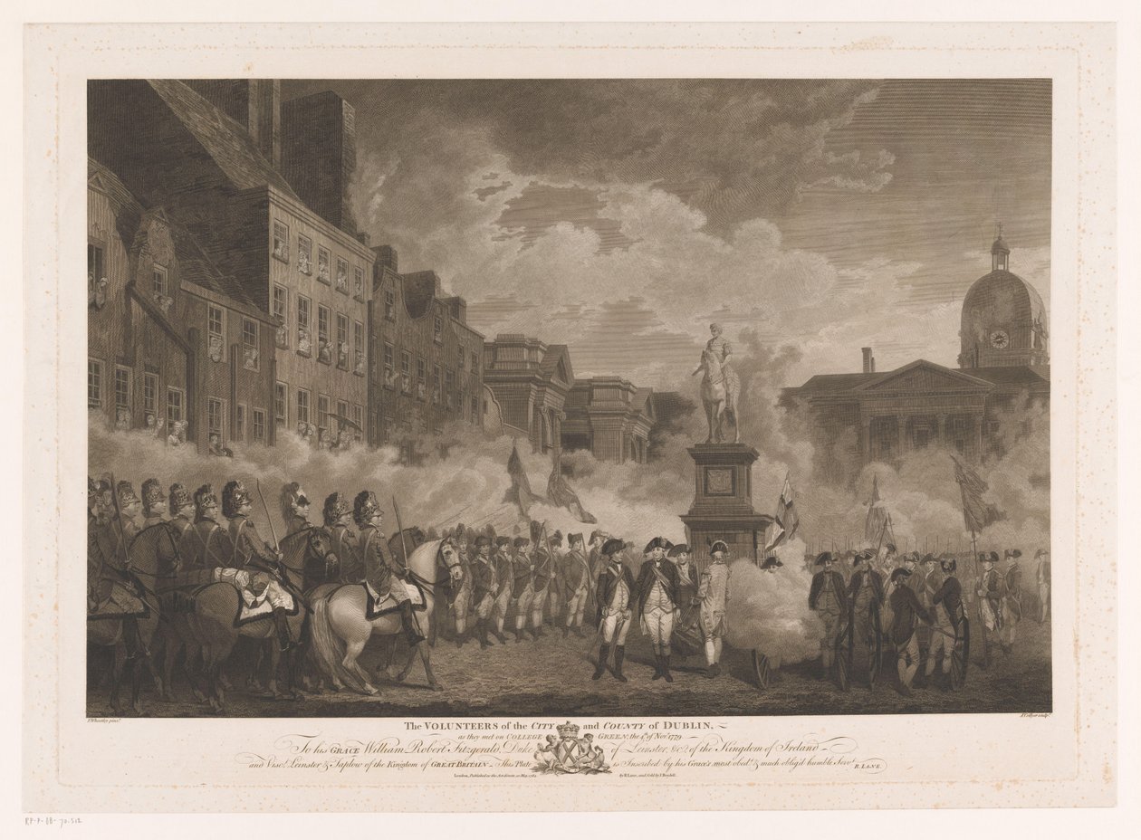 Ontmoeting van soldaten op College Green te Dublin
The Volunteers of the City and County of Dublin (título sobre o objecto) de Joseph Collyer
