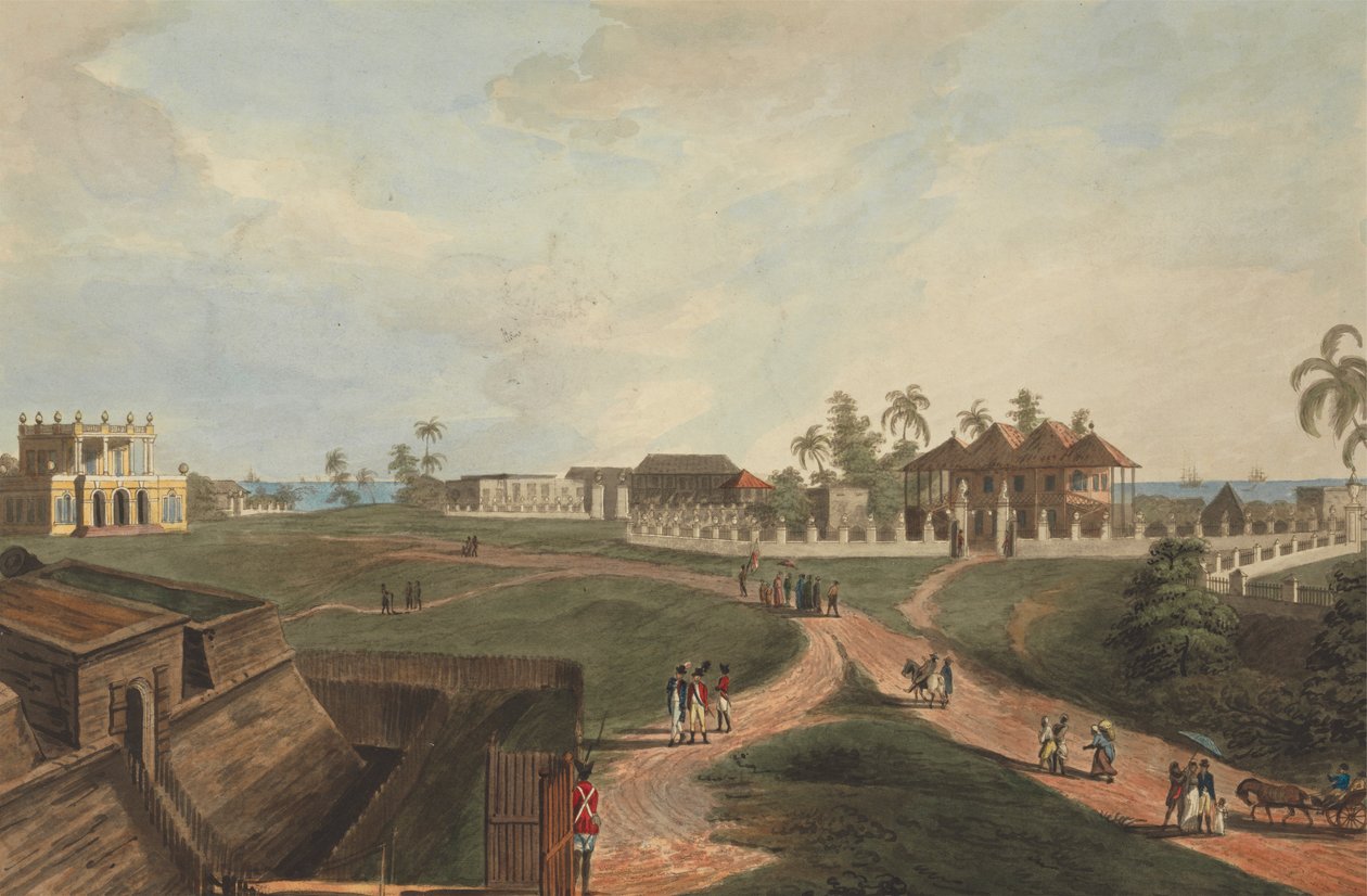 Casa do Governo e Câmara Municipal, Fort Marlborough, Benkulen, Sumatra, 1799 de Joseph Constantine Stadler