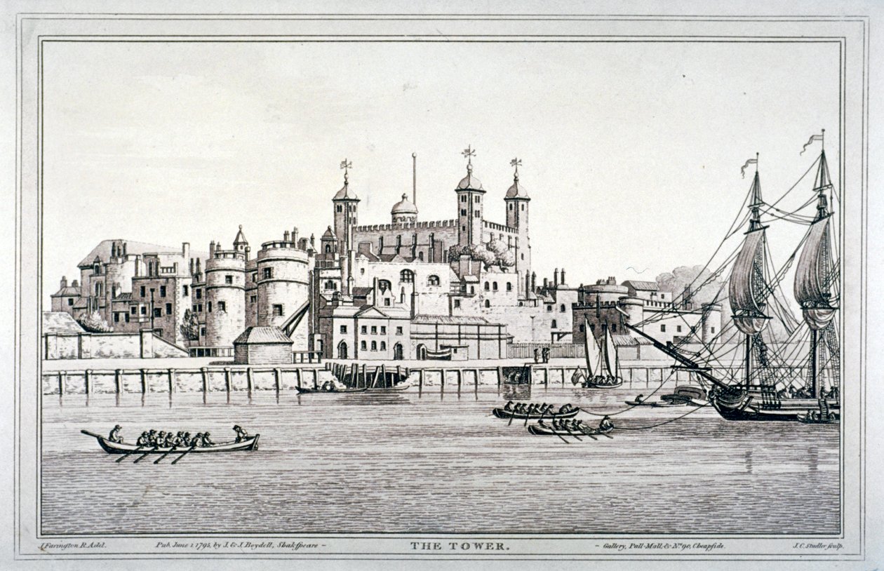 Vista sul da Torre de Londres com barcos no rio Tamisa, 1795 de Joseph Constantine Stadler