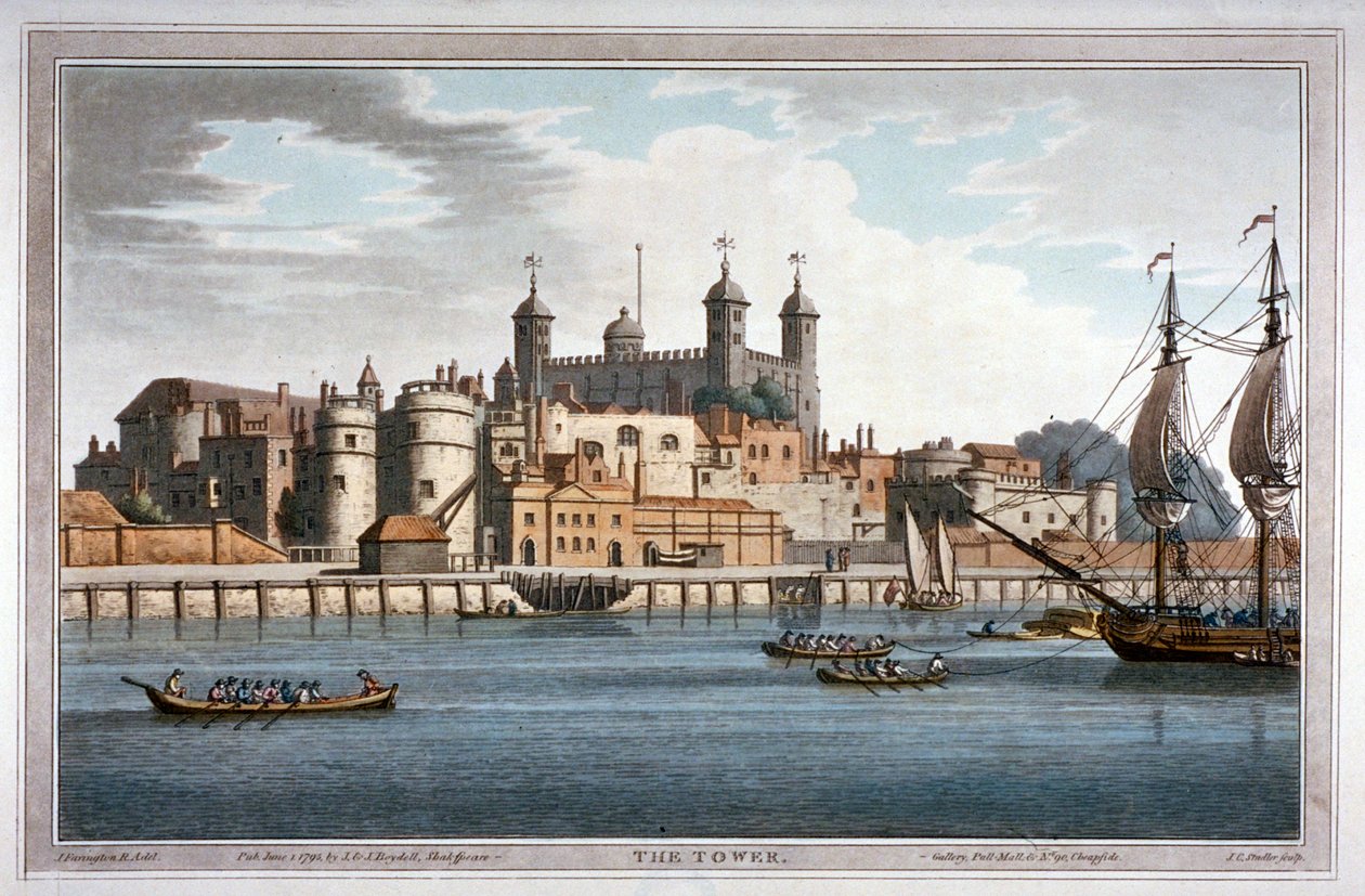 Vista sul da Torre de Londres com barcos no rio Tamisa, 1795 de Joseph Constantine Stadler