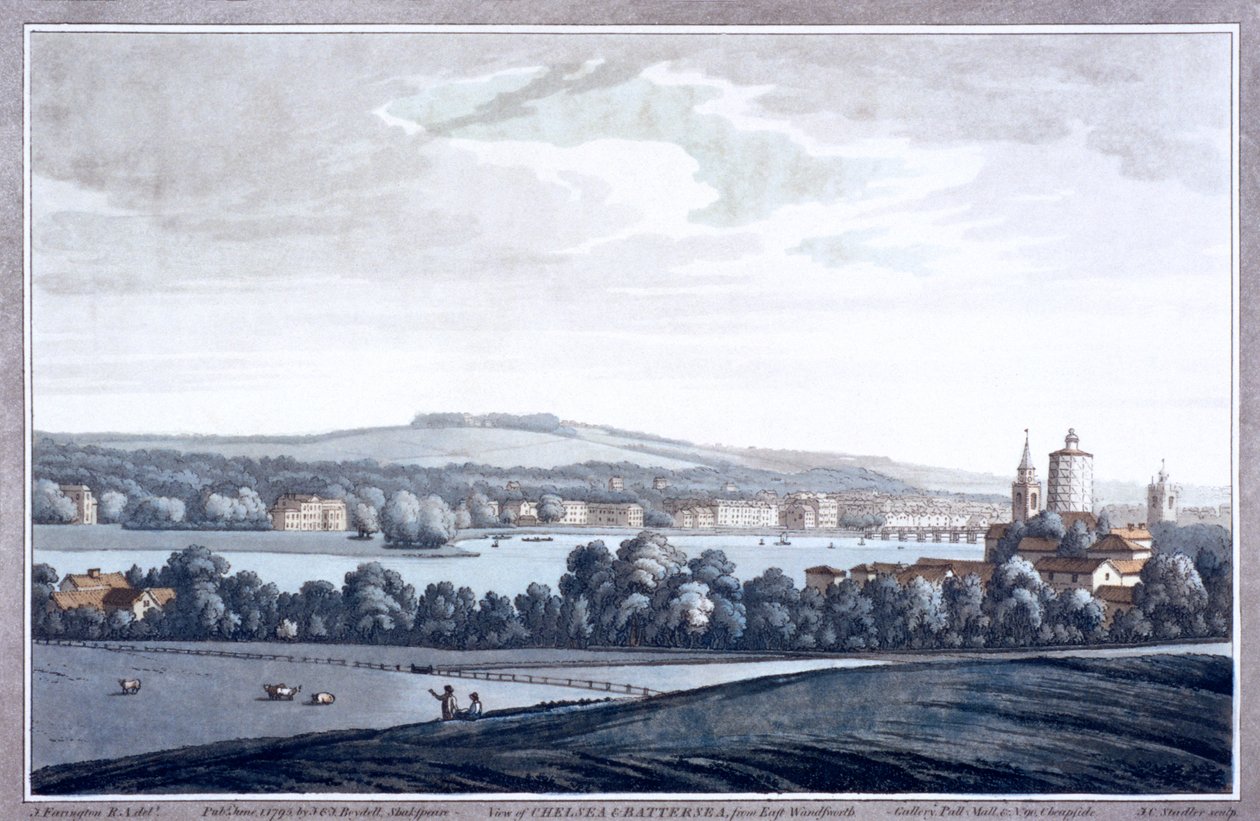 O Rio Tamisa em Battersea, Londres, 1795 de Joseph Constantine Stadler