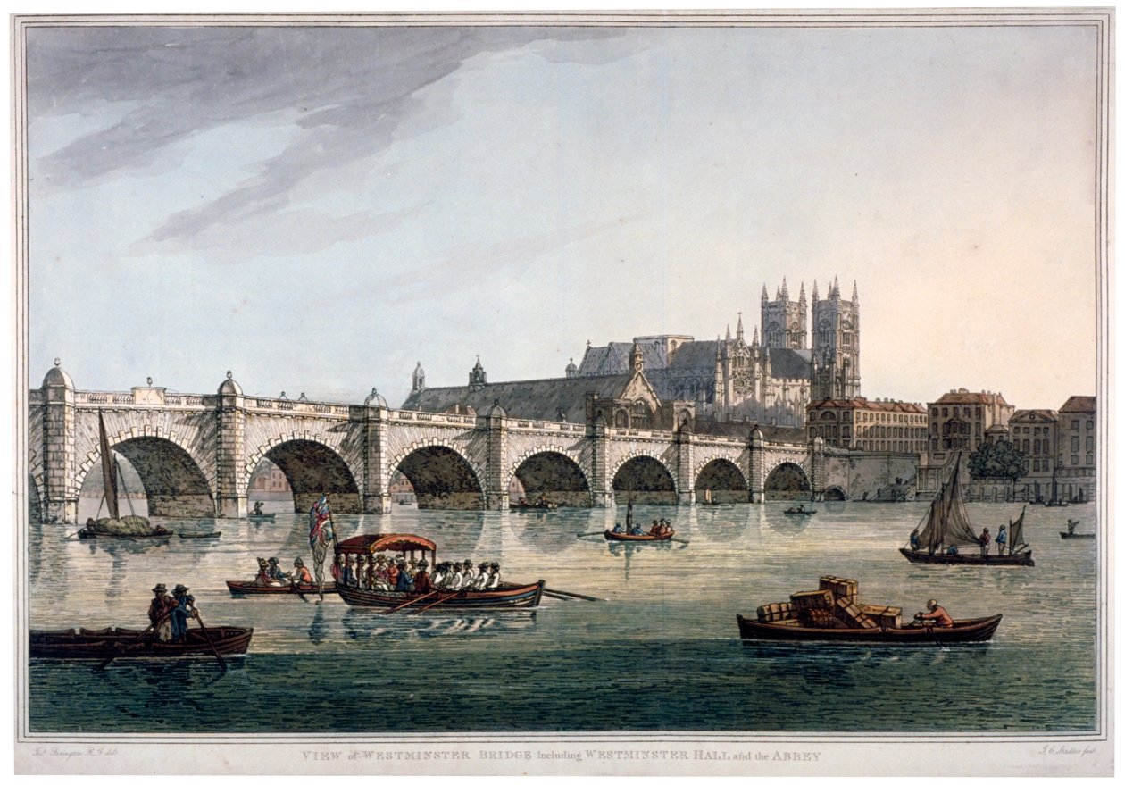 Ponte de Westminster, Abadia de Westminster e Westminster Hall, Londres, 1789. de Joseph Constantine Stadler